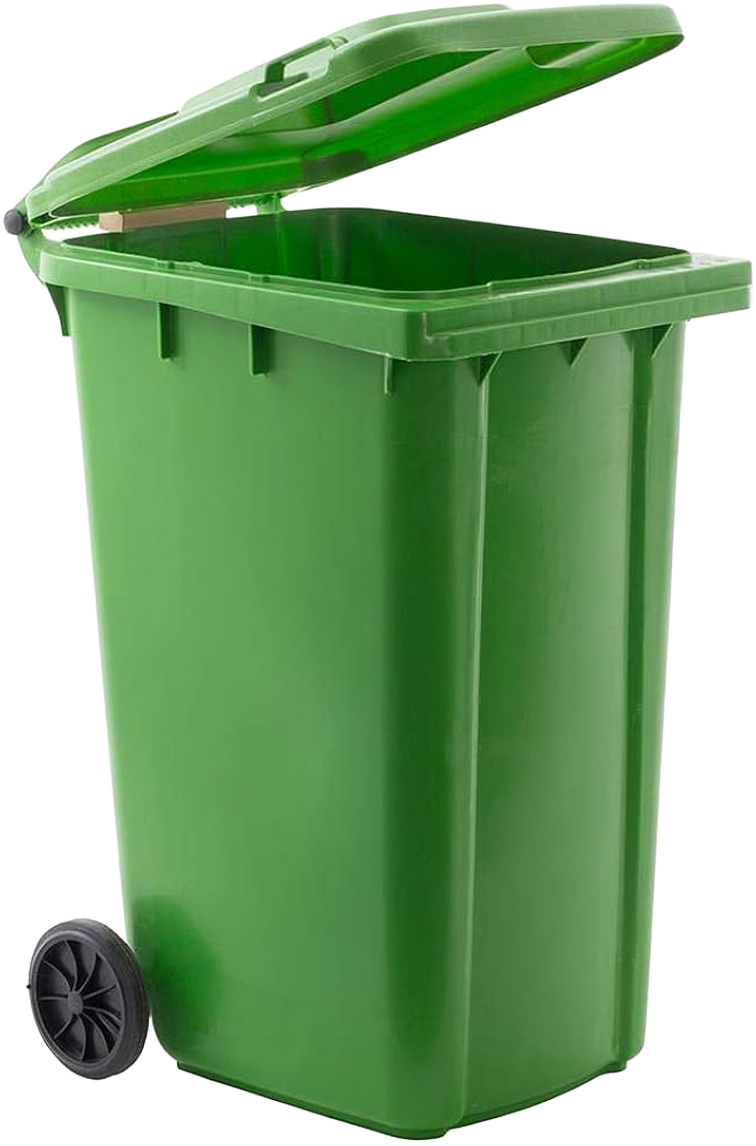 Green compost bin with slightly open lid